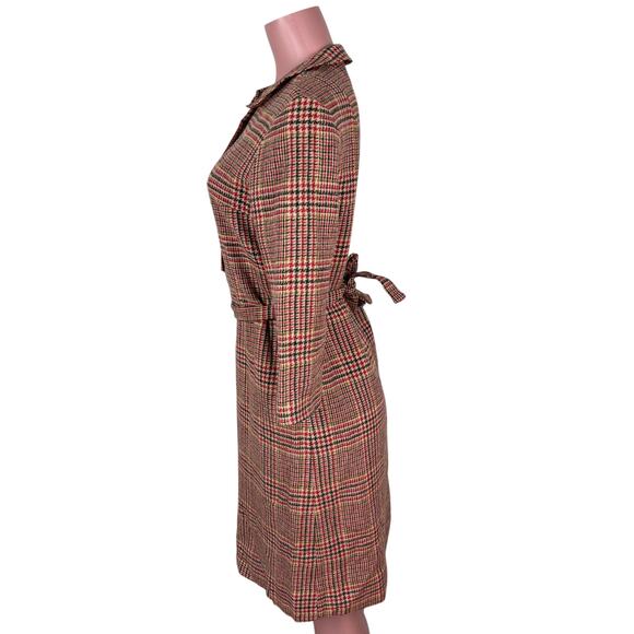 VINTAGE Dress *no label* modern size 6 or 8 houndstooth plaid red tan wool - Picture 2 of 11